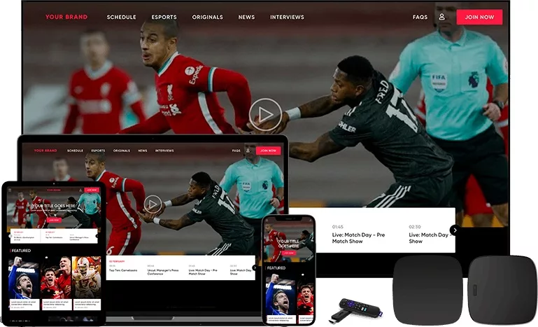 Sports video streaming platform with OTT tv, laptop, mobile and tablet apps